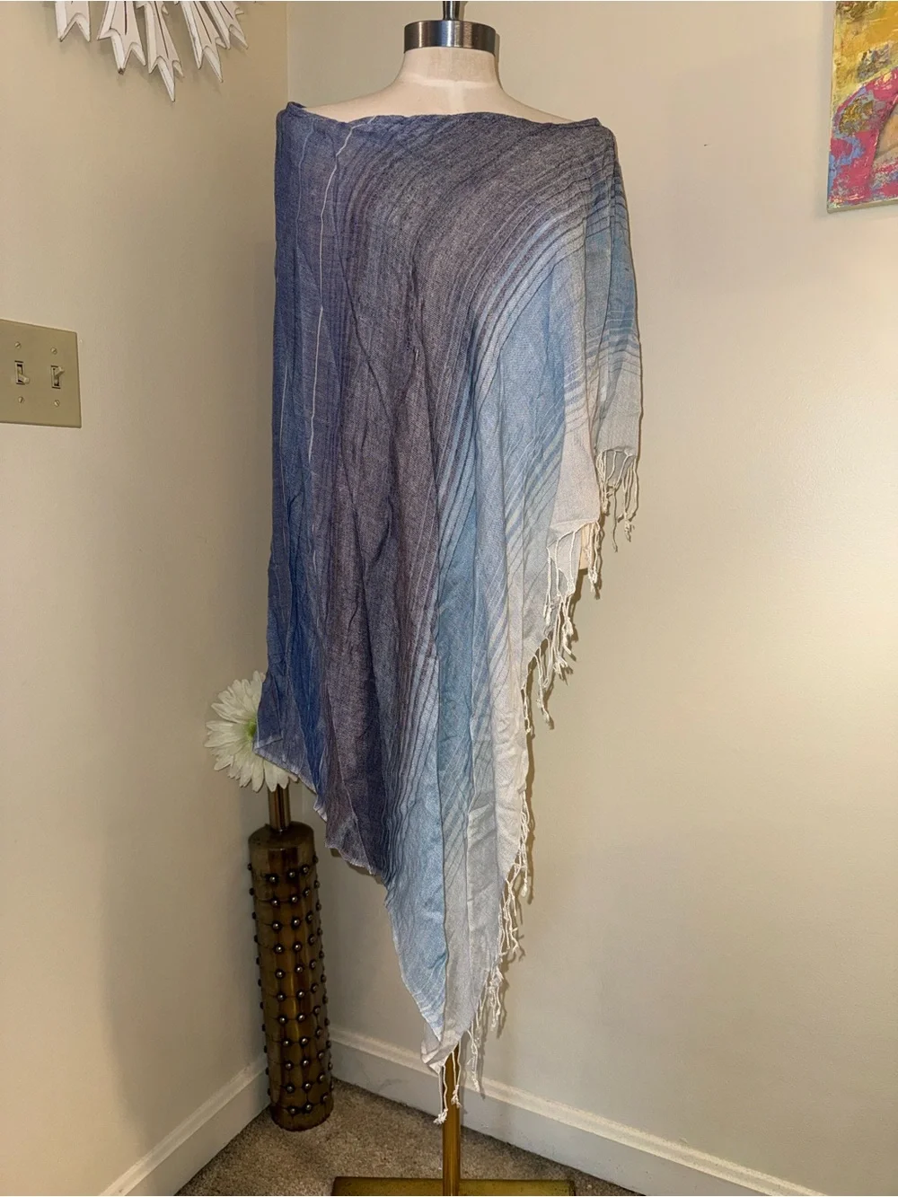 Echo Blue Ombre Lightweight Fringe Scarf Wrap Shawl